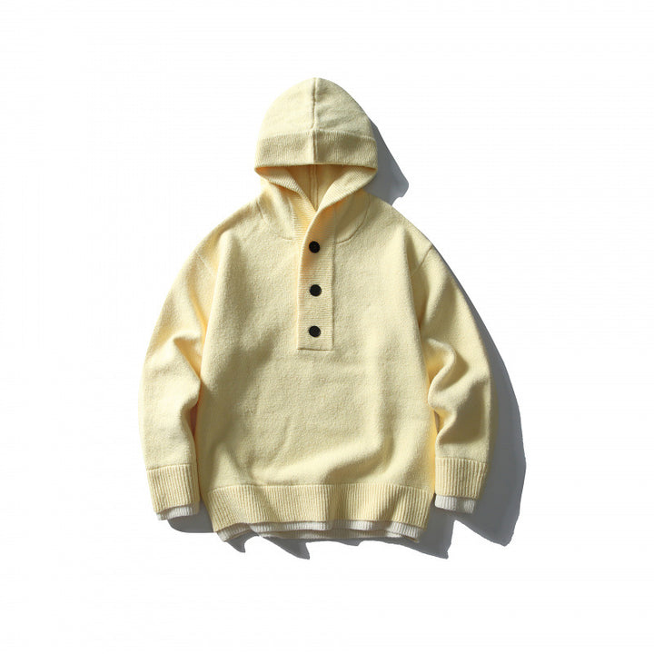 Unisex knitted hoodie with half placket, ribbed hem and double-layer finish Amarae