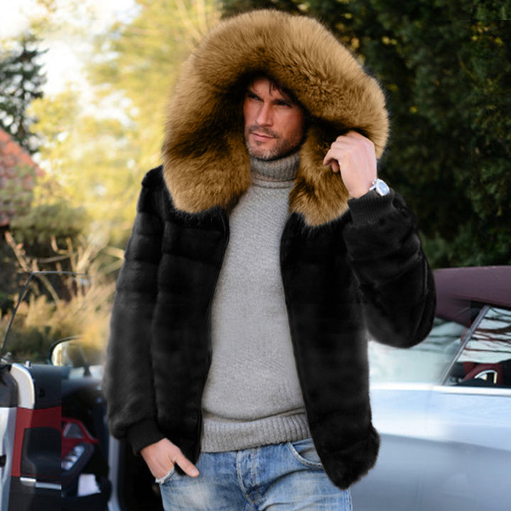 Men's faux fur jacket with oversized hood and trendy cut Lune London