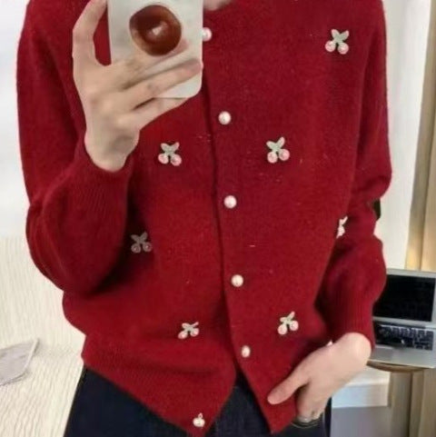 Ladies fashion cardigan with bear appliqués and button details Amarae
