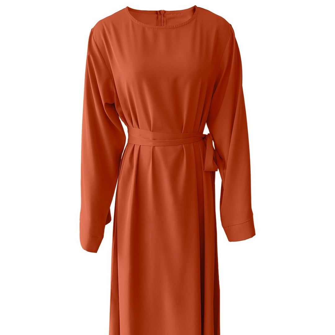 Midi dress for women with an elegant waist belt and long sleeves Lune London