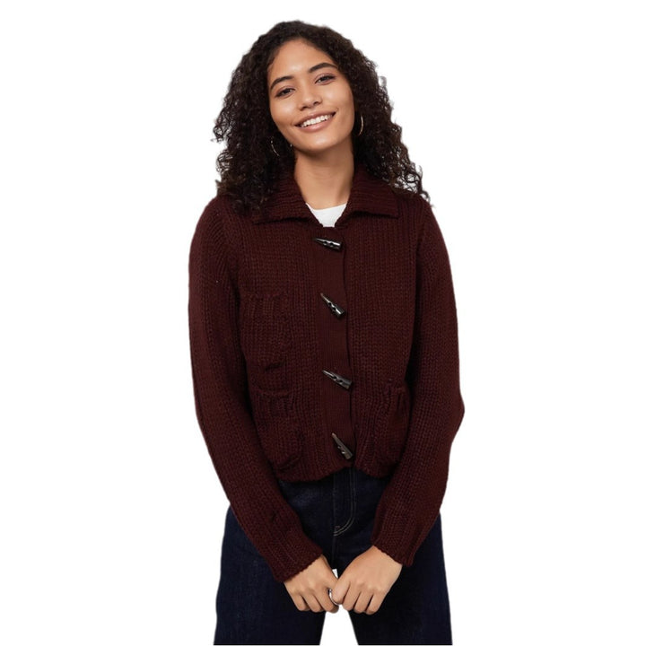 Thick knit jacket for women with decorative button details and practical pockets Lune London