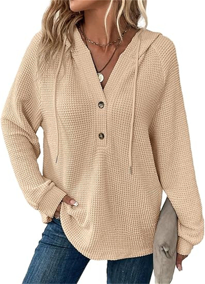 Ladies hooded sweatshirt in waffle texture Amarae