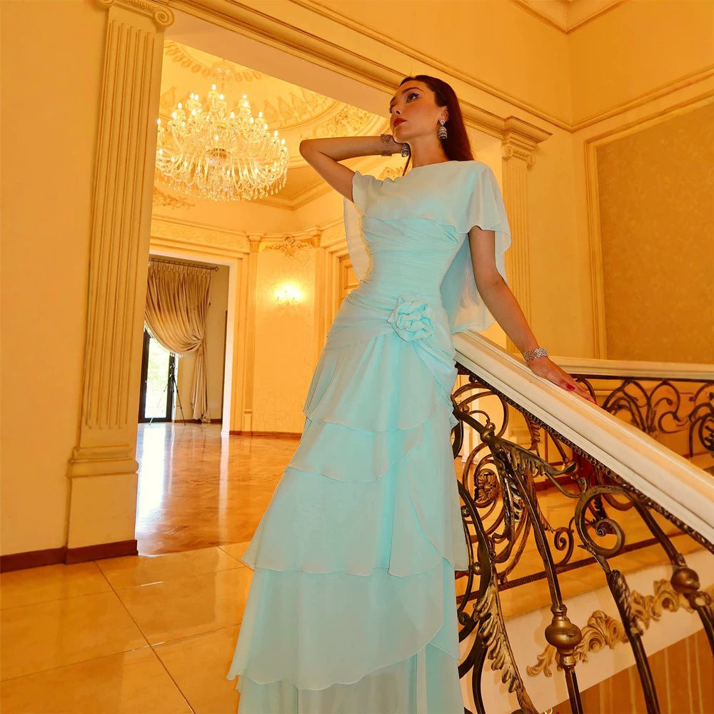 Women Flowing Tiered Ruffle Evening Dress with Tailored Draping Amarae