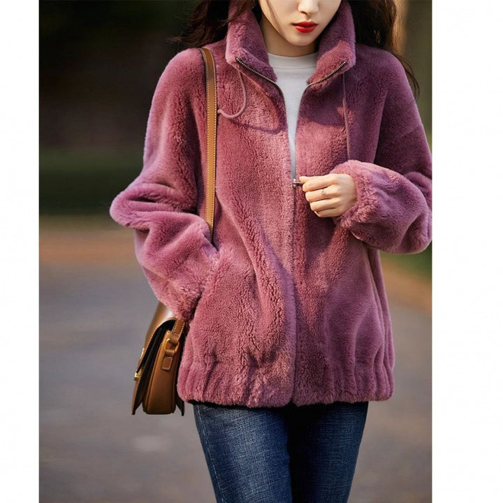 Women's plush jacket with high collar and side zipper Chic & Stil