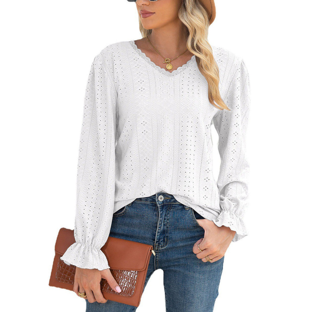 Ladies' blouse with openwork pattern and elasticated sleeve cuffs Lune London