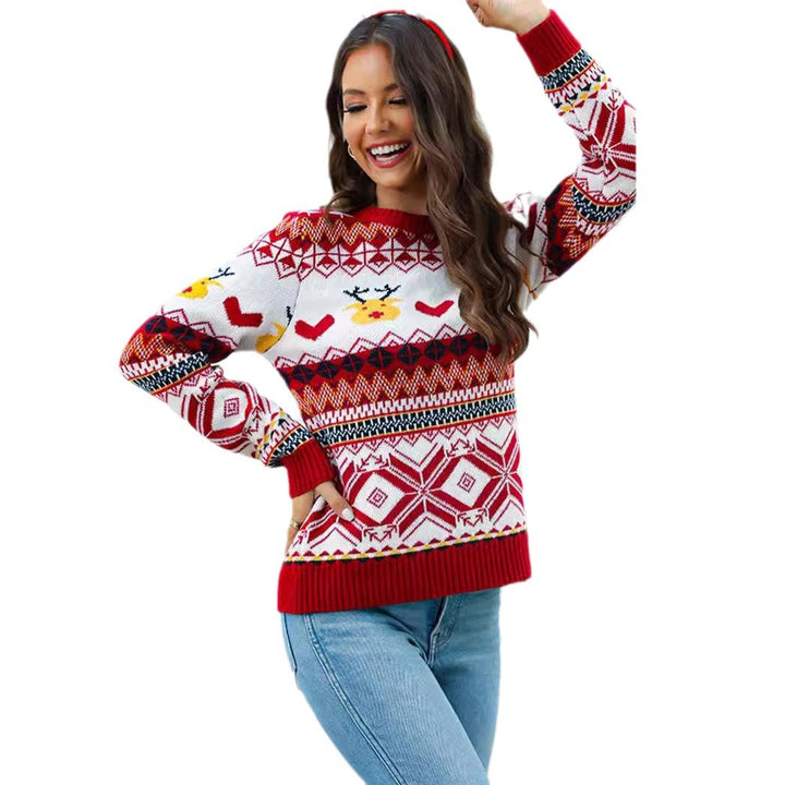 Winter knitted sweater for women with festive reindeer pattern Lune London