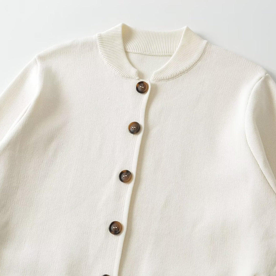 Women's loose-fitting bomber-style cardigan with button placket and ribbed cuffs Amarae