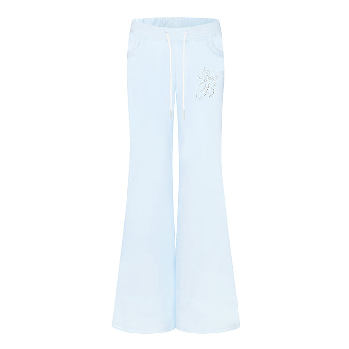 Women Flared Lounge Pants with High Comfort Waistband, Drawstring and Rhinestone Logo Amarae