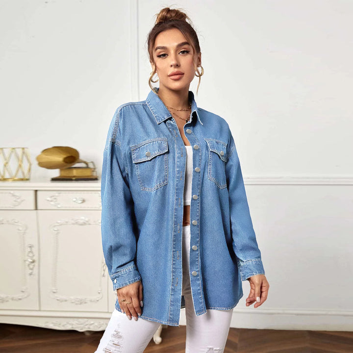 Women's Oversized Denim Jacket with Flap Pockets Amarae