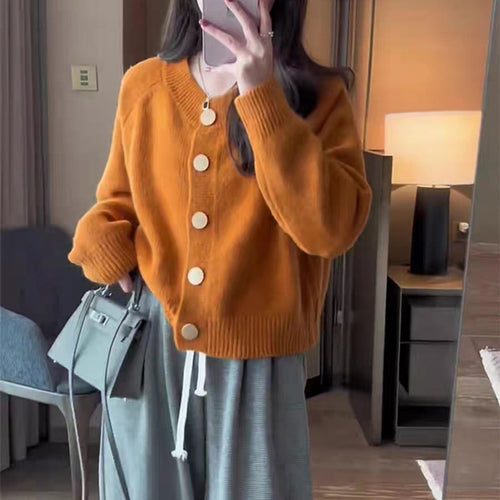 Women’s knit jacket with gold button closure and loose fit Amarae