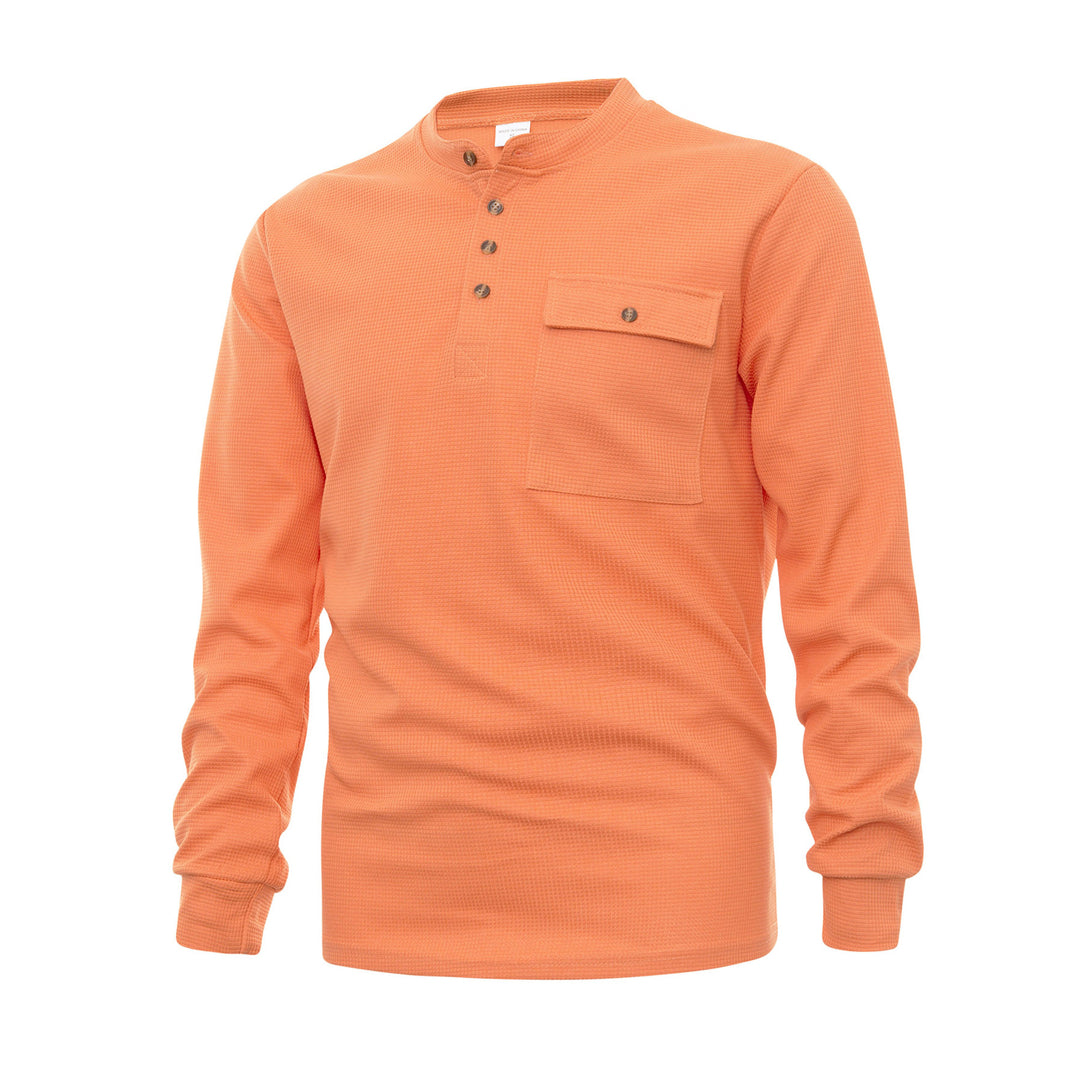 Men's long sleeve Henley shirt with structured design and practical chest pocket Lune London