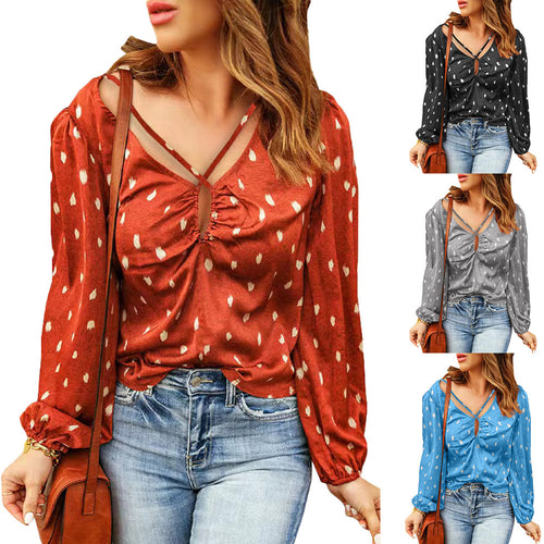 Women's blouse with decorative neckline and long sleeves Amarae