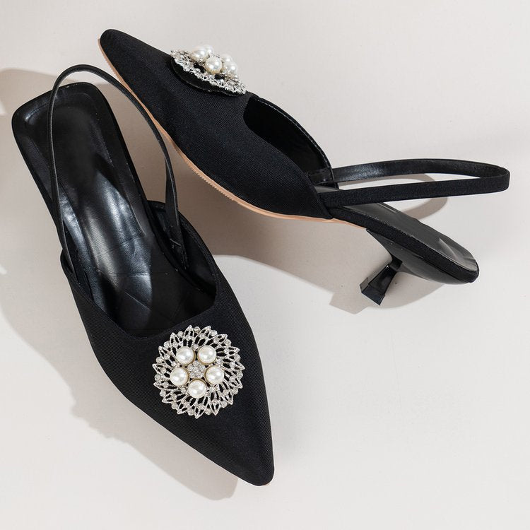 Ladies Slingback Pumps with elegant pearl embellishment and trendy cut Lune London