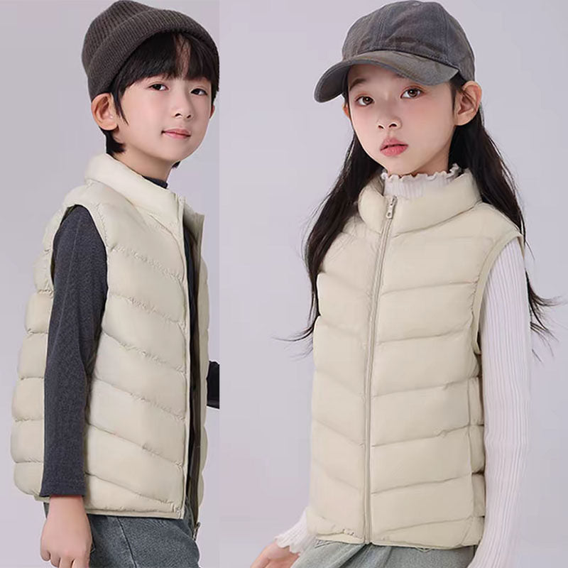 Unisex ultra-light quilted kids vest with stand-up collar and compact thermal lining Amarae