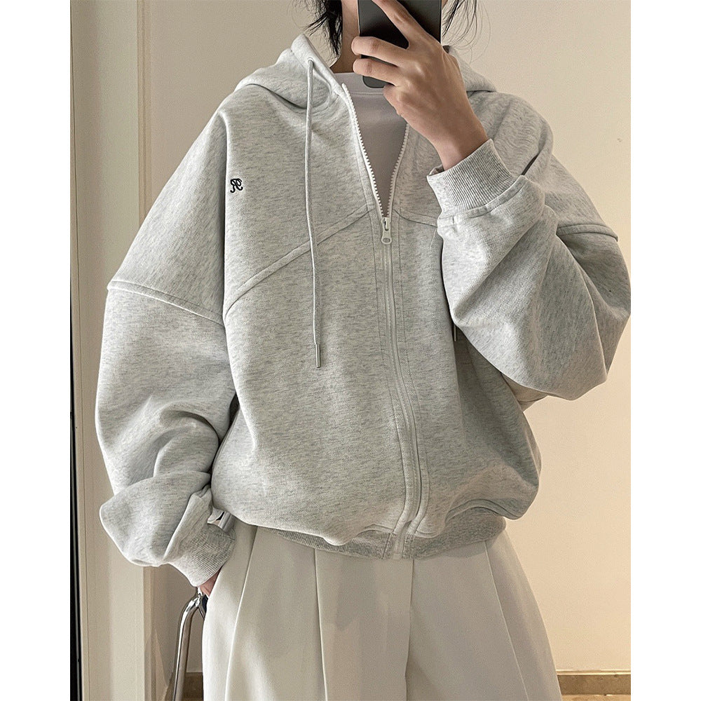 Women's Boxy-Oversize Hooded Sweat Jacket with Diagonal Seam Detail Amarae