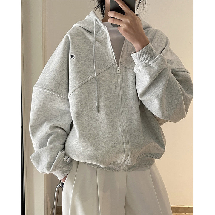 Women's Boxy-Oversize Hooded Sweat Jacket with Diagonal Seam Detail Amarae