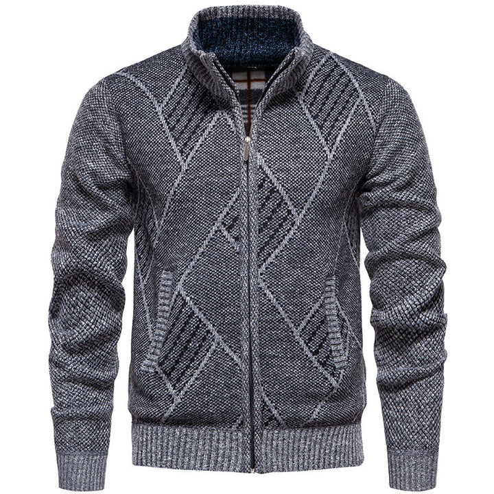 Men's knitted jacket with stand-up collar and unique braid design Lune London