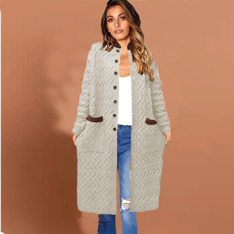 Women's knit coat with large braid design and practical pockets Amarae