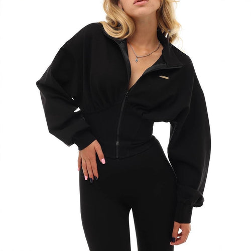 Cropped sweatshirt jacket for women with high collar and wide sleeves Amarae