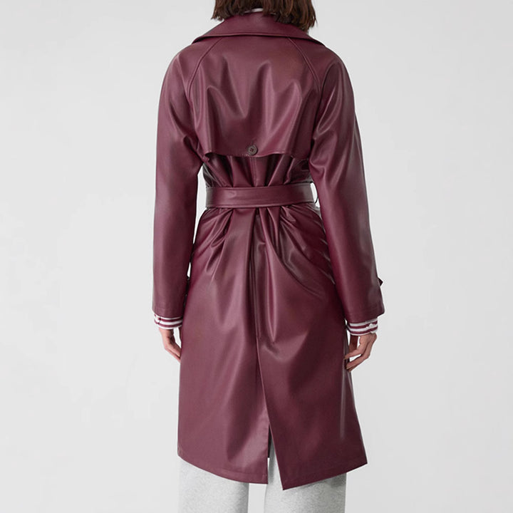 Lune London elegant cut faux leather trench coat for women