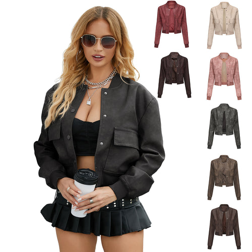 Faux leather bomber jacket for women with practical pockets and elastic cuffs Amarae