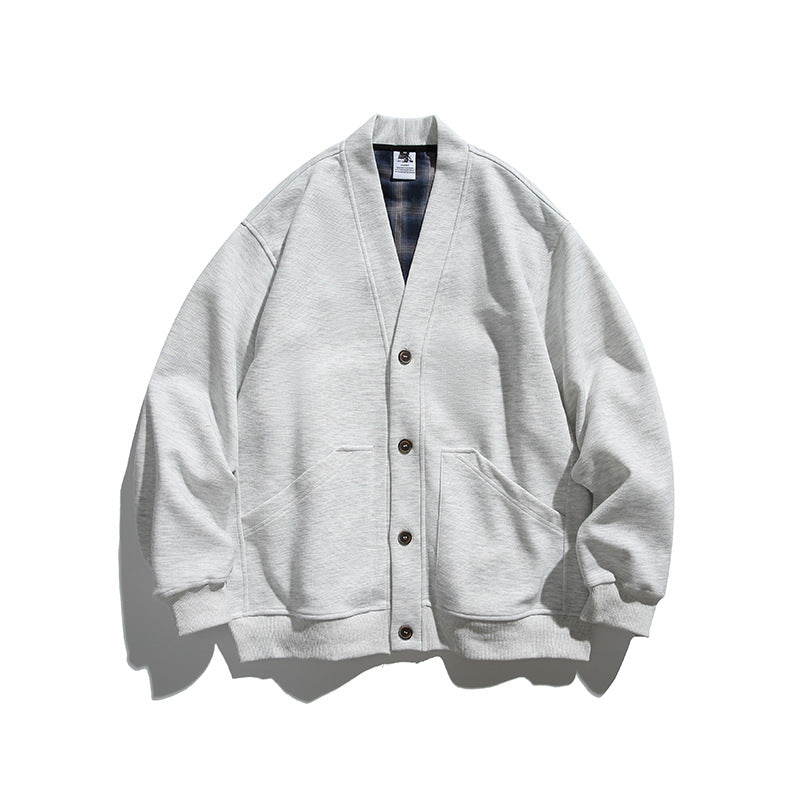 Unisex Boxy-Cardigan Jacket with V-neck, patch pockets and checked lined interior Amarae