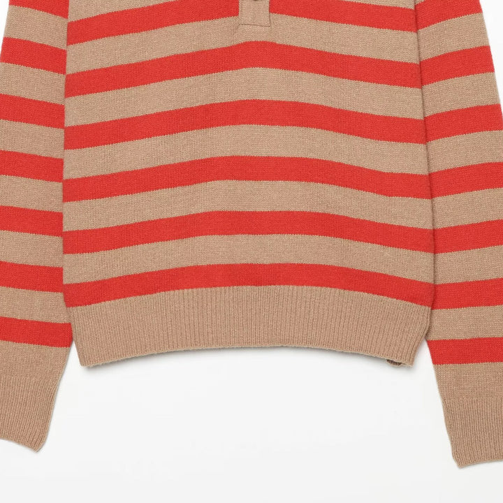 Women's Striped Oversize Knit Sweater with Henley Button Placket Amarae