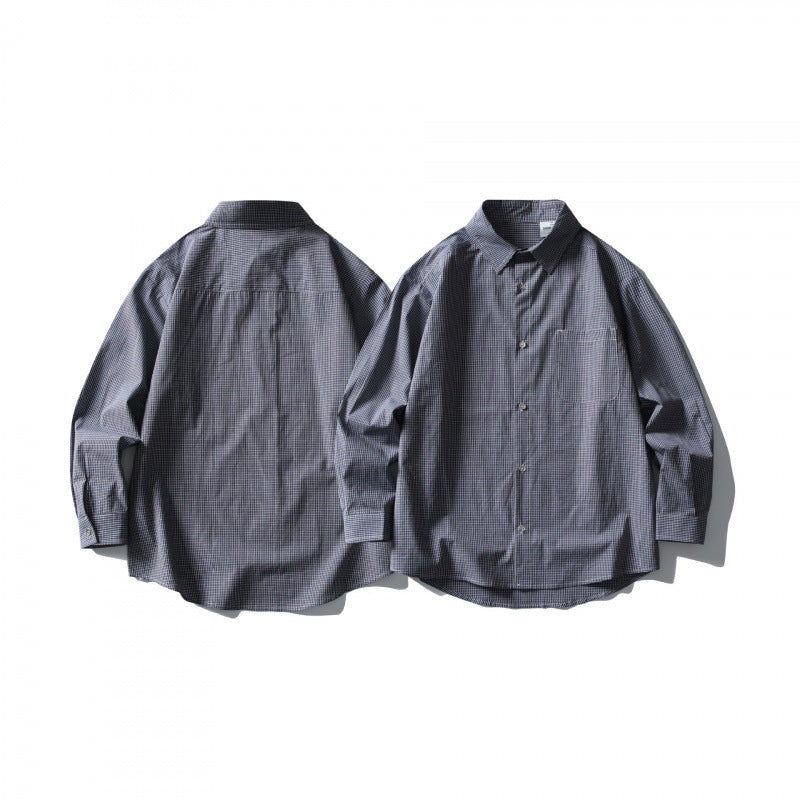 Men's loosely cut oversized shirt with fine Vichy check, chest pocket and rounded hem Amarae