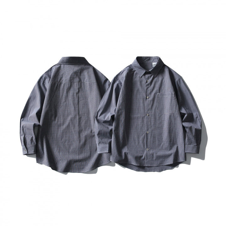 Men's loosely cut oversized shirt with fine Vichy check, chest pocket and rounded hem Amarae