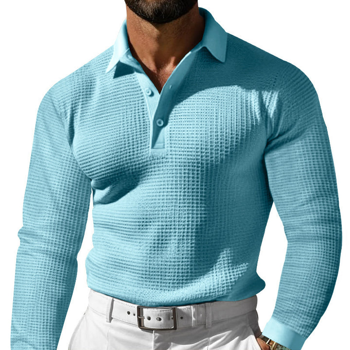 Men's Long Sleeve Polo with Textured Design Lune London