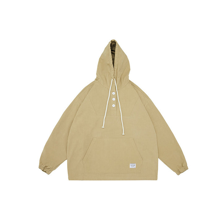Unisex Oversized Hoodie with Button Placket, Kangaroo Pocket and Elastic Cuffs Amarae