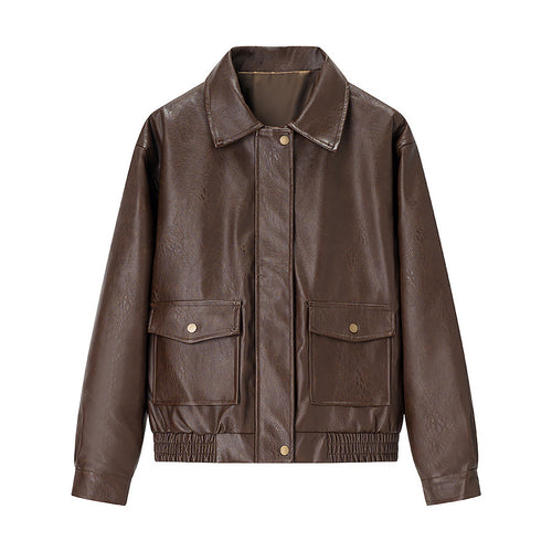 Veste en faux cuir pour femmes avec poches latérales pratiques Chic & Stil