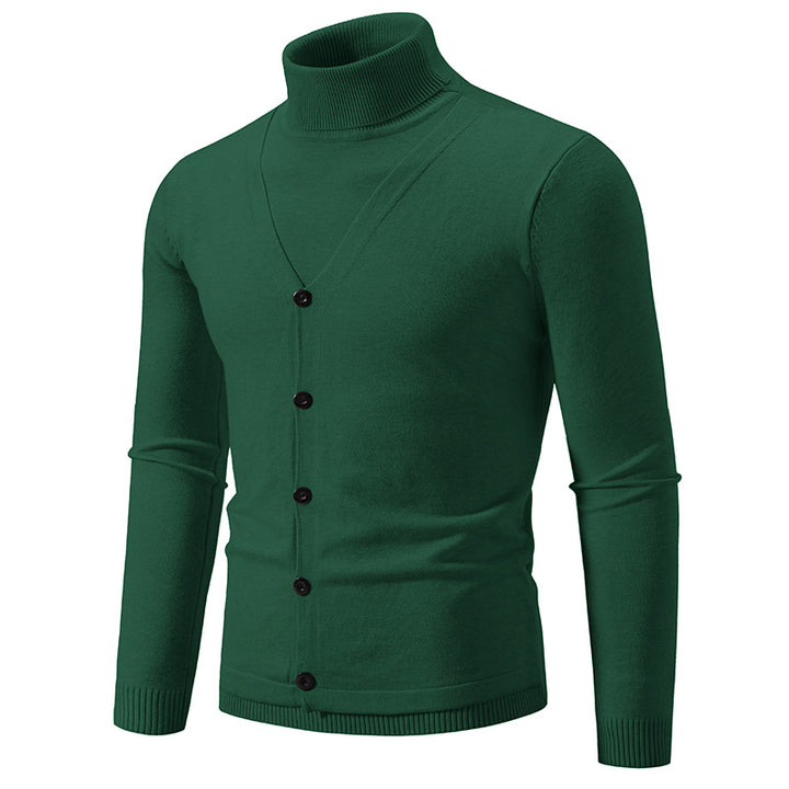 Elegant turtleneck sweater for men with front button details and fine knit texture Lune London