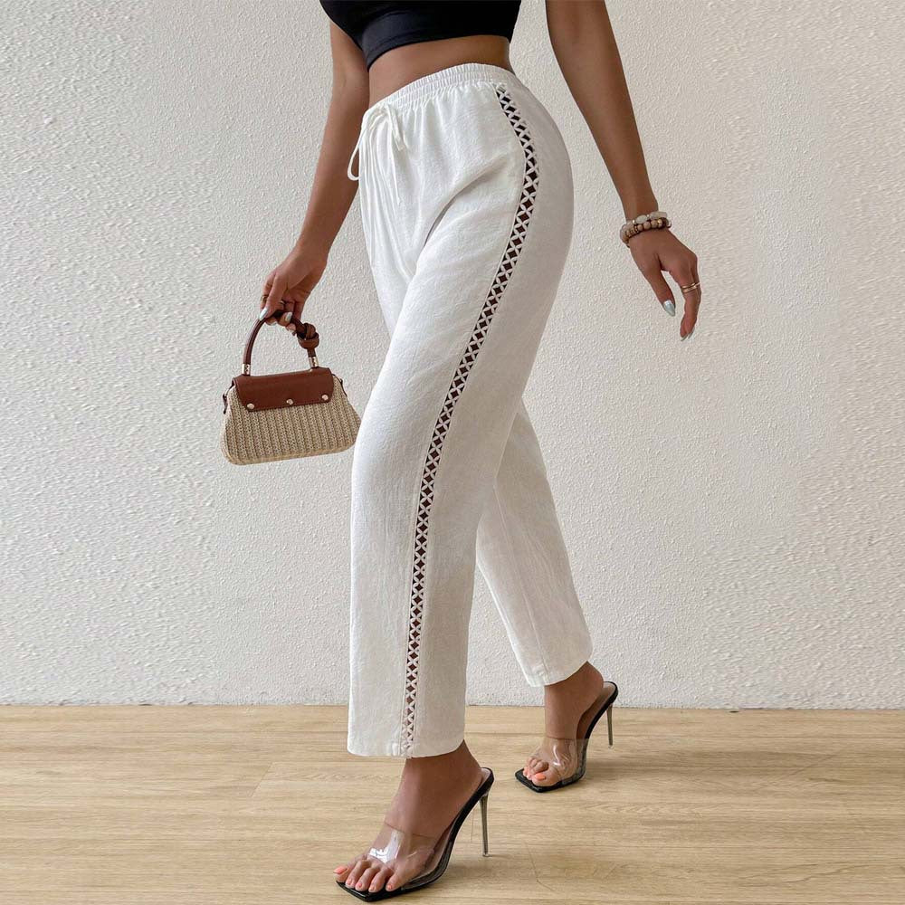 Wide cotton pants for women with ruffle details on the side Chic & Stil