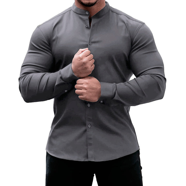 Long sleeve shirt for men with a modern button placket and a stylish stand collar Lune London