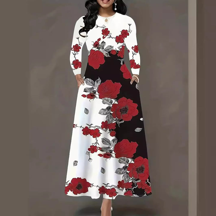 Maxi dress for women with floral design and discreet side pockets Lune London