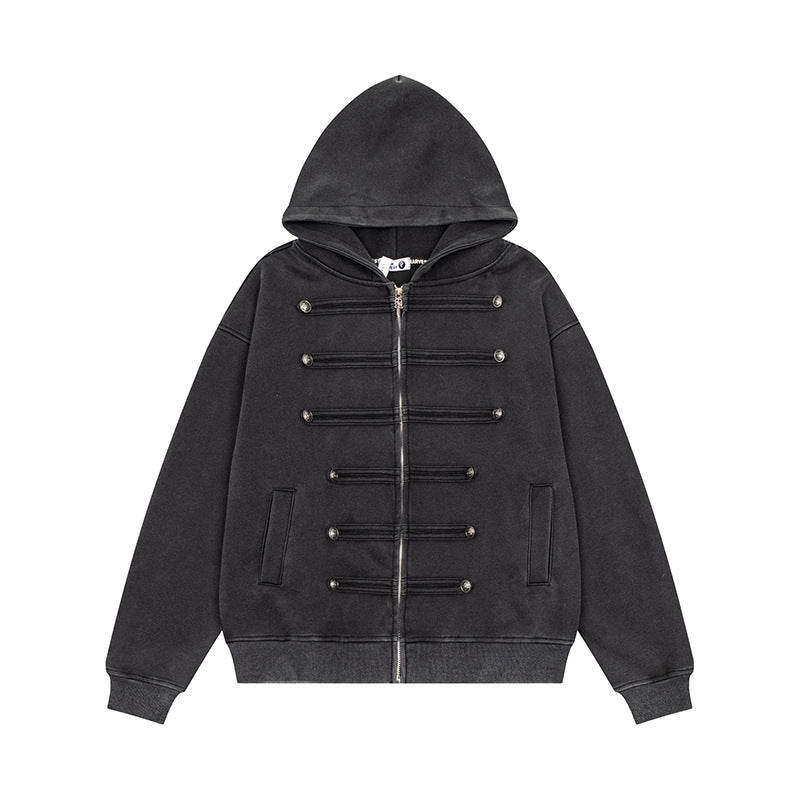 Ladies Hooded Sweat Jacket with decorative Double Button Placket and Zipper Amarae