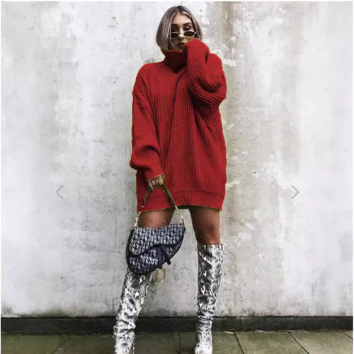 Chunky knit sweater for women with high collar and relaxed fit Amarael