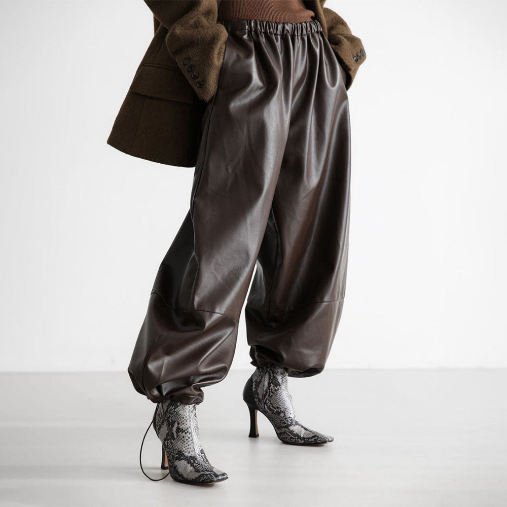 Trendy faux leather pants for women with elastic waistband Lune London