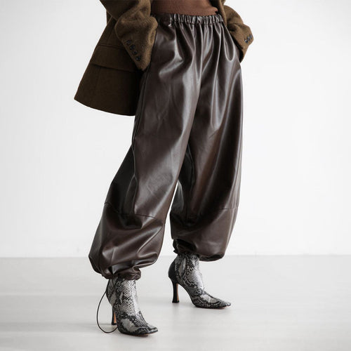 Trendy faux leather pants for women with elastic waistband Amarae