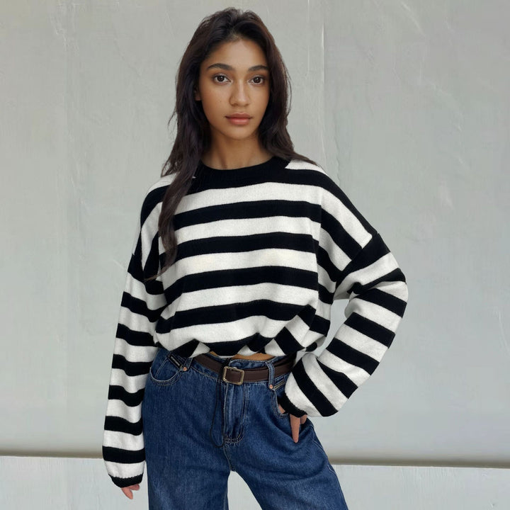 Pull femme décontracté en rayures avec coupe large et cordon de serrage Lune London