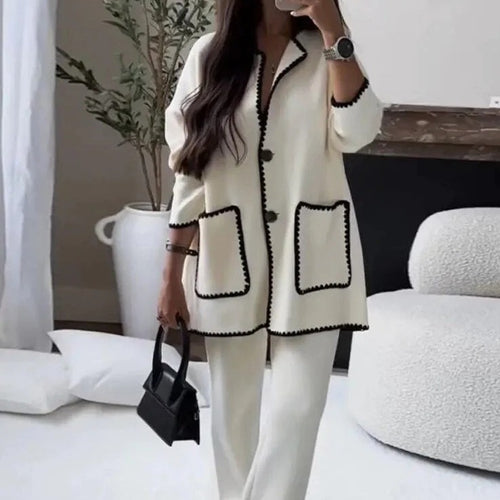 Elegant blazer jacket for women with contrasting details and loose pants Amarae