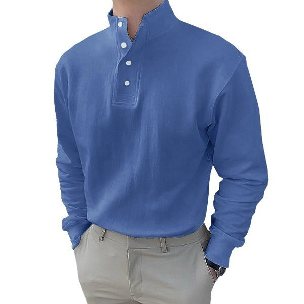 Men's long sleeve Henley shirt with modern high collar and button placket Chic und Stil