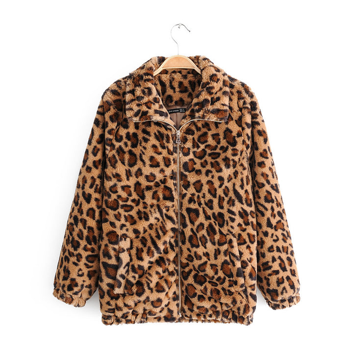 Veste en fourrure léopard pour femmes avec fermeture éclair Chic & Stil