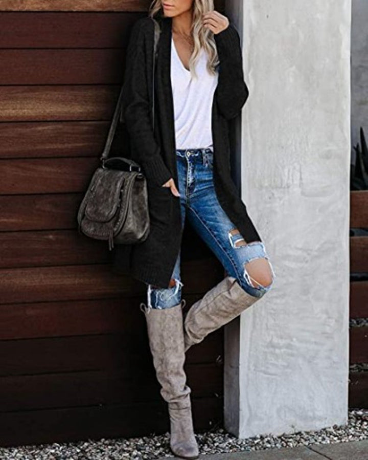 Ladies long open cardigan with relaxed cut Lune London