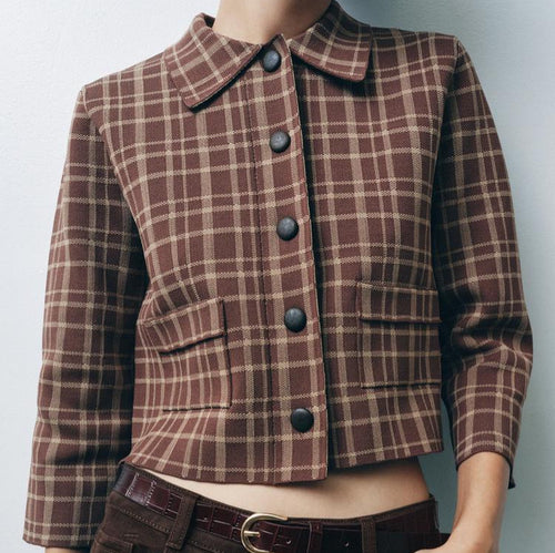 Ladies Chic Short Checkered Jacket