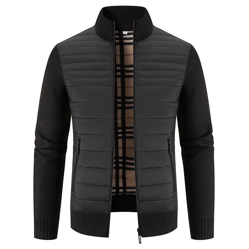 Quilted jacket for men with modern knit sleeves and a high collar Lune London