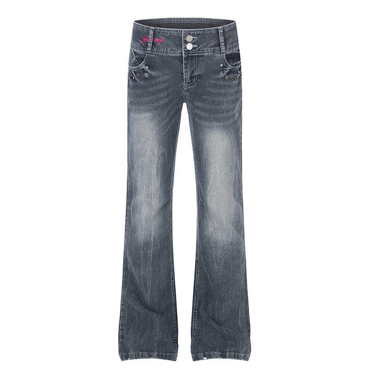 Women's High-Waist Flared Jeans with Wide Leg, Double Button and Stud Detail Amarae