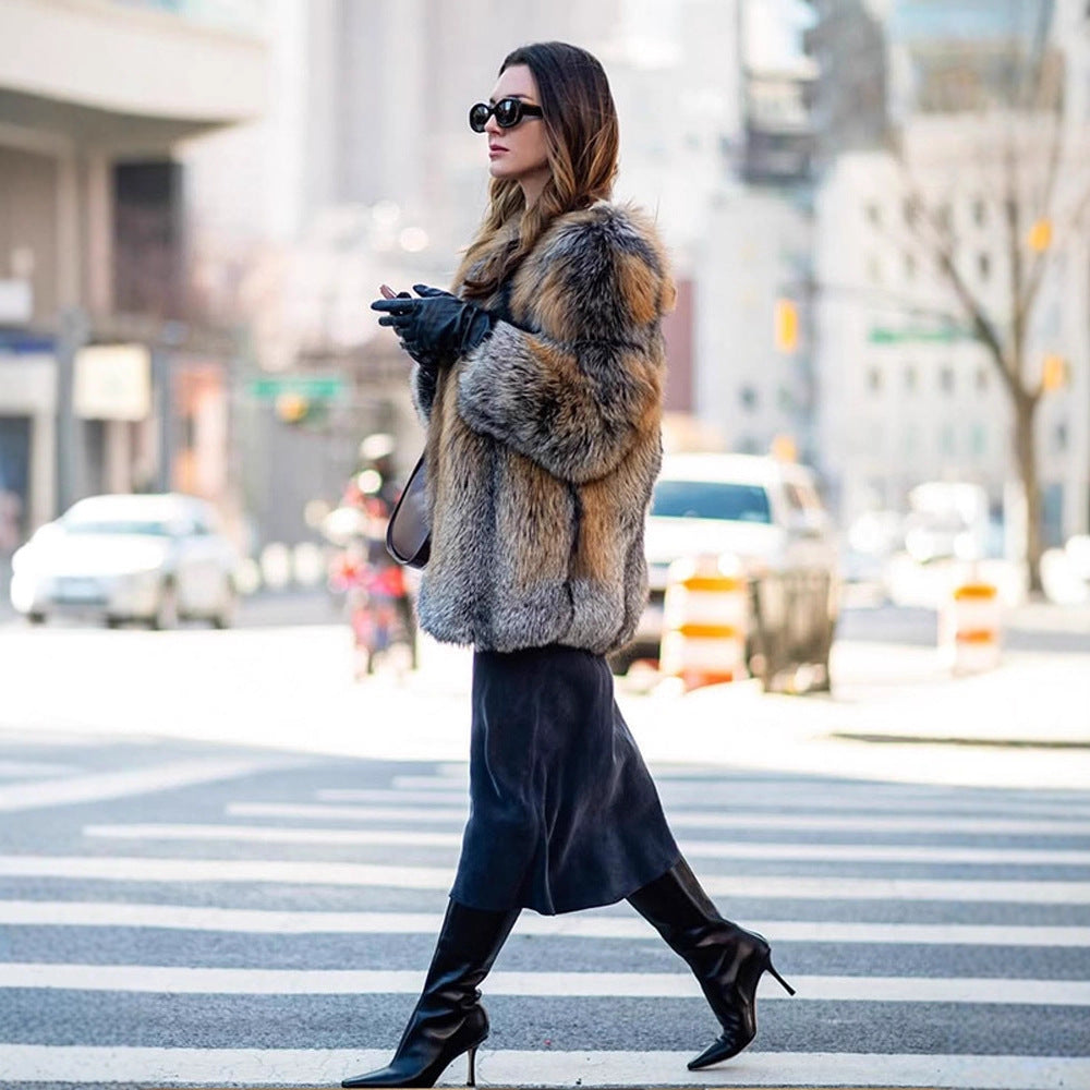 Women short cut oversized faux fur coat with voluminous shawl collar Amarae