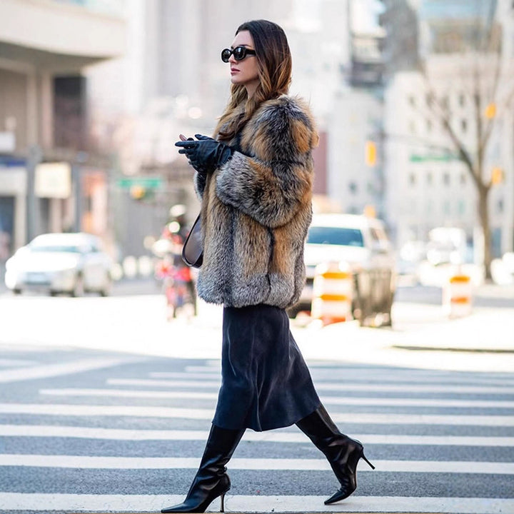 Women short cut oversized faux fur coat with voluminous shawl collar Amarae